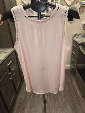 LOFT Pale Pink Lace-Trim Chiffon Camisole